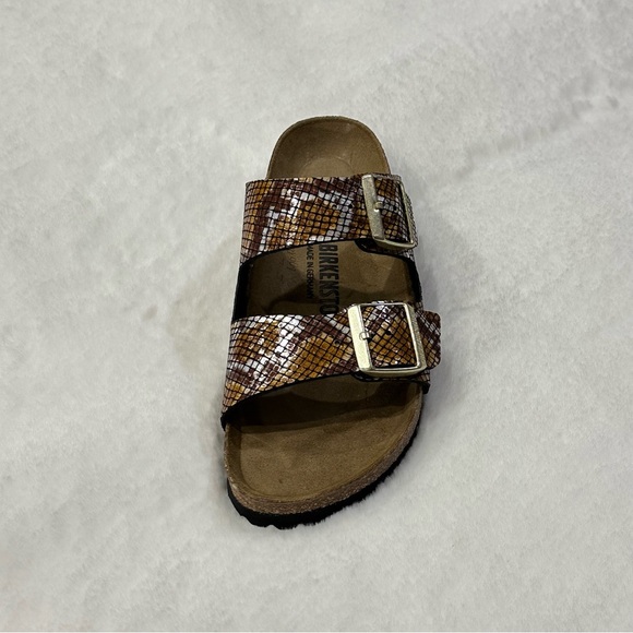 Birkenstock Arizona Sandals Python 2 Straps Brown Microfiber Snake Print Animal - Picture 9 of 15
